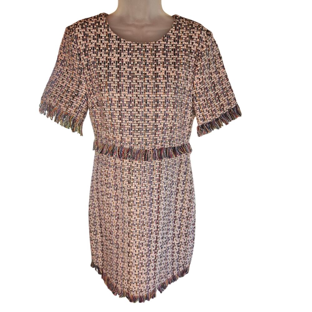 Charles Henry Pink Tweed Dress Sz XS Fringed Lined Zip Up - Picture 2 of 8